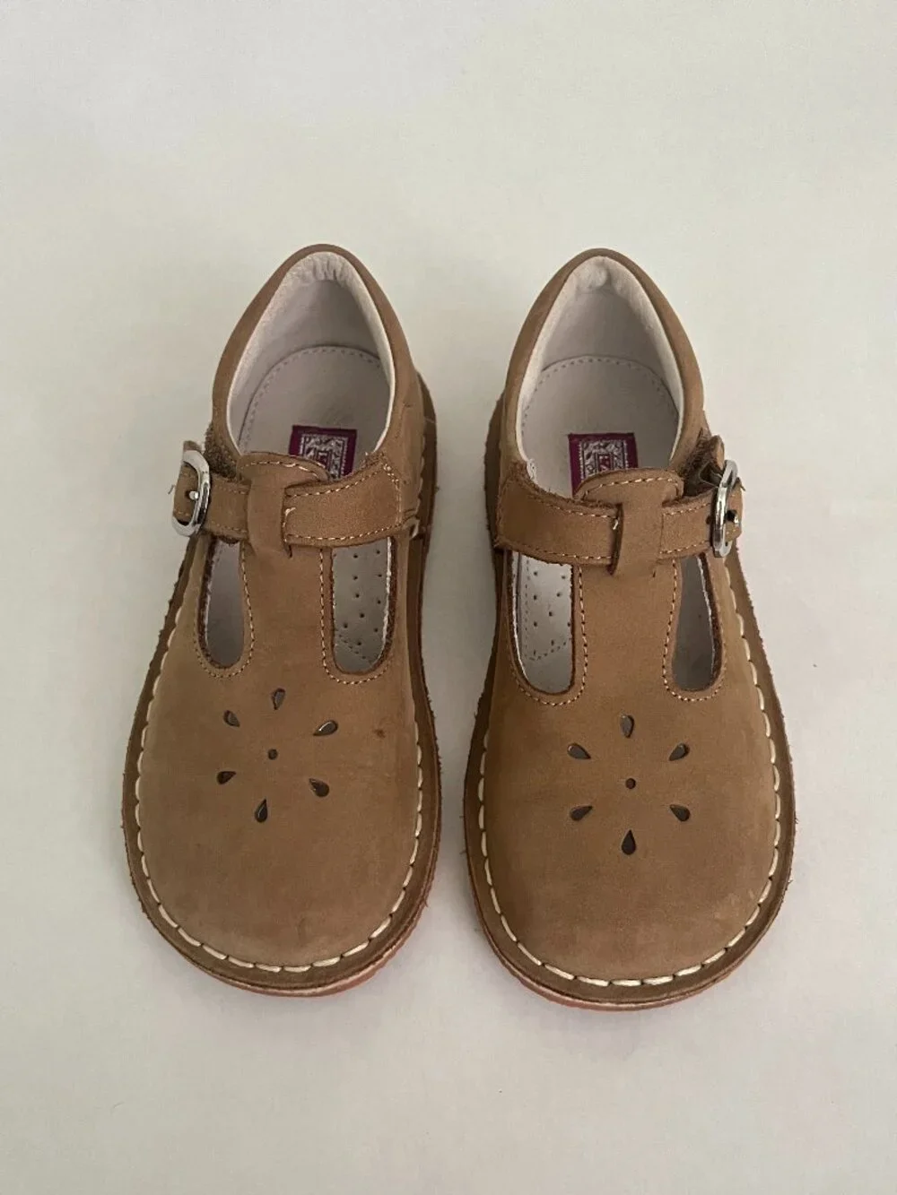 L' amourJoy Classic Nubuck Leather T-Strap Mary Jane Brown Size 11